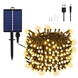 Dalugo Solar Lichterkette Aussen, 22M 200 LED Warmweiß Solarlichterkette Außen Wetterfest 8 Modi Outdoor Lichterkette Solar für Garten, Hof, Terrasse, Hochzeit Dekorationen