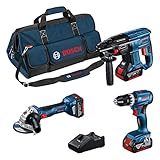 Bosch Professional Combo Kit GSB 18V-45 + GBH 18V-21 + GWS 18V-7 (125) (inkl. 3 x Akku GBA 18V 4.0Ah, Ladegerät GAL 18V-40, in Werkzeugtasche) – Amazon Exclusive Set