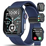 Marsyu 2024 Neu Smartwatch Herren mit EKG/PPG/HRV Telefonfunktion 1.96' Fitnessuhr mit 24/7 Herzfrequenz Blutdruck SpO2 Körpertemperaturmessung, IP68 Wasserdicht Sportuhr für Android iOS, Blau