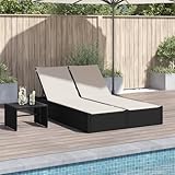 IKAYAA Sonnenliege für 2 Personen, Polyrattan Doppelliege Wetterfest, Sonnenbett, Outdoor Bett, Gartenbett, Sonneninsel, Garten Relaxliege Schwarz