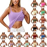 Damen Unterhemd BH Hemd mit Cups Basic U-Ausschnitt Eingebauter Stretch Unterhemden Bügelloser Gepolstert Tank Tops Integriertem Ohne Bügel Einfarbig Bequeme Sport Helles Lila 2XL