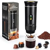 LAMA Tragbare Kaffeemaschine Elektrische Espressomaschine Kapselmaschine, Kompatible mit Kaffeekapseln & Kaffeepulver, Sofortiges Aufwärmen Mini kaffeemaschine für Camping Auto Reise, Schwarz