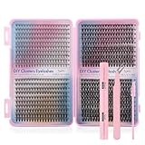 Sporgo Wimpern Extensions Set: 9-16mm Mix Länge Vorgefertigte Fächer Wimpern 10D 20D 30D 40D Lash Extension Set, 800 PCS Fertige Volumen Lashes Extension Set mit Lash Bond und Seal Lash Tweezers