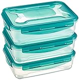 Amazon Basics - Frischhaltedosen-Set, luftdicht, 3er-Pack, (3 Aufbewahrungsbox für Lebensmittel x 1,2 l), Klar