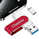 Chasisna 256GB Phone Speicherstick, 3-in-1 Speicherstick für Phone, pad, PC und Android, USB Stick mit iOS, Type-C und USB-Anschluss（Rot）
