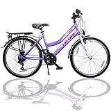 Talson 24 Zoll Kinderfahrrad 21-Gang Shimano Drehgriffschaltung Lila-Weiss mit Beleuchtung nach STVO