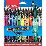 Maped 862624 - ergonomische Drei-Kant-Buntstifte, Farbstifte COLOR'PEPS BLACK MONSTER - schwarzer Schaft und bunte Monster-Bedruckung - 24x Stifte, 24 Stück (1er Pack)