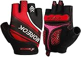MOREOK Fahrradhandschuhe für Herren Damen Sommer Radsporthandschuhe Halbfinger 5MM SBR Gel rutschfeste/stoßdämpfende Handschuhe hellrot-L