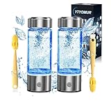 YTYOMUR Wasserstoff Wasserflasche, Hydrogen Water Bottle 450ml Wasserstoff Wasser Generator, Wiederaufladbar Glas-Wasserstoff-Wassermaschine, 3Min Elektrolyse für Büro, Leben (2 Stück mit 2 Bürsten)
