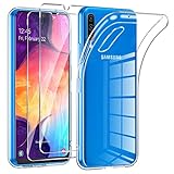 Phoona HandyHülle für Samsung Galaxy A50 Hülle mit 2 Stück Panzerfolie,Dünne Weiche TPU Silikon Transparent Stoßfest Schutzhülle für Samsung A30S/A50S Hülle Klar Kratzfest