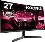 KOORUI Gaming Monitor 27 Zoll, 1800R Gebogene Oberfläche, 2560X1440 (QHD) Bildschirm, 144 Hz 1 ms, DCI-P3 85%, Ultra dünner Rahmen, neigbar, Unterstützung für HDMI/DP