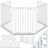 KIDUKU® Kaminschutzgitter mit Tür Metall 180 cm | Absperrgitter Ofenschutzgitter faltbar | Konfigurationsgitter inkl. 3 Elementen (Weiß)