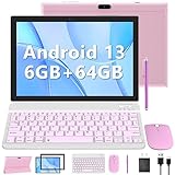 Tablet 2 in 1 6GB+64GB Tablet, 10 Zoll Android 13 Tablet Set, Tablets mit Tastatur Hülle Maus Stylus Screen Flim, ddr4 5G Wi-Fi WIFI6 10.1 IN HD Touchscreen 8MP Dual Kamera, Spiele Tab, BT Tableta PC