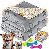 Lovpet® wasserdichte Hundedecke, Fleece Haustier Decke Katzendecke + 3X Kauknochen, für Minihunde, Katzen, 73 x 63 cm, S, maschinenwaschbar, beidseitiger Sofabezug-Schutz Grau