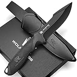 Wolfgangs W1 Outdoor Messer feststehende Klinge - Inkl. Scheide - Ideales Jagdmesser aus einem Stück 440C Stahl gefertigt - Premium Survival Messer - Perfektes Bushcraft Messer (Schwarz)