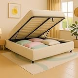 SAMPUR - XXL-Boxspringbett, Kolosseum, Stoff, Sandfarben, XXL Stauraum, bis 900 l, robust und breiter Öffnungswinkel (160 x 200 cm)