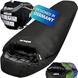 EXPLORER® GRÖNLAND Schlafsack -23°C -5°C [350GSM] 3-4 Jahreszeiten Winter Mumienschlafsack Erwachsene[1900g] 230x82x55cm Zip-Links Schwarz ideal für Outdoor, Camping, Trekking und Reisen