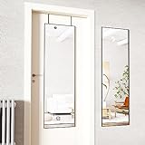 Koonmi Türspiegel Ganzkörperspiegel, 35x122 cm Wandspiegel mit 2 höhenverstellbaren Hängehaken über der Tür, Hängespiegel mit Aluminiumrahmen für Eingänge und Schlafzimmer, Schwarz