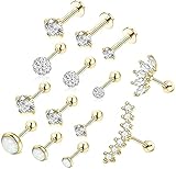 LOLIAS 14 Stücke 16G Piercing Ohr Helix Tragus Piercings Ohrringe Set für Damen Edelstahl Flat Piercing Gold Piercing Knorpel Ohrringe Ohrstecker Helix Piercing Schmuck Gold/Silber/Roségold