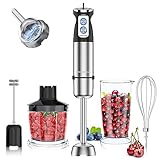 Stabmixer 1000 W, Pürierstab 5 in 1, Stabmixer Edelstahl mit 24 Geschwindigkeiten und Turbomodus, mit 304 Edelstahlklinge, 600ml Rührbecher, 500ml Schneidbecher, Schneebesen und Milchaufschäumer