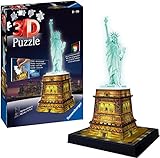 Ravensburger 3D Puzzle - 12596 Freiheitsstatue bei Nacht - 3D puzzle für Kinder und Erwachsene, Wahrzeichen von New York im Miniatur-Format, Leuchtet im Dunkeln