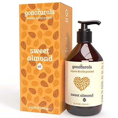GoNaturals® Mandelöl BIO | 100% süß, rein und kaltgepresst | 250ml | Gesicht, Körper, Haar, Bart, Nägel | Vegan und Cruelty Free Almond Oil