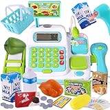 BUYGER Kinder Kasse Spielzeug, Elektronische Registrierkasse mit Scanner Mikrofon Sound Rechnerfunktion, Kaufladen Zubehör Rollenspiel für Kinder ab 3 Jahren 25x12x16 cm