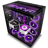 AMANSON PC Gehäuse- vorinstalliert 7 PWM-Lüfter, ATX Mid Tower Gaming Gehäuse, mit 3 gehärtetem Glas Vollbild Computergehäuse，H01, Schwarz (Schwarz, H01)