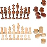 NiSotieb 2 in 1 Schachfiguren Holz Schachfiguren + Damestücke ohne Brett (8,9 cm)
