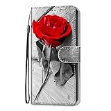 Nadoli Handyhülle Leder für Google Pixel 7A,Bunt Bemalt Schön Rot Rose Trageschlaufe Kartenfach Magnet Ständer Schutzhülle Brieftasche Etui