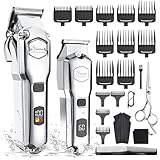 Hatteker Haarschneidemaschine Profi akku Haarschneider Herren Haartrimmer Langhaarschneider Herren Bartschneider Barttrimmer Wasserdichter (Silver)