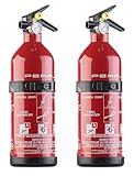 PEARL Mini Feuerlöscher: 2er-Set kompakte ABC-Feuerlöscher für Kfz & Boot, 1 kg, 5A 34B C (Mini Auto, Pulverfeuerlöscher, Wandhalterung)
