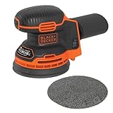 Black+Decker Akku-Exzenterschleifer / Schleifmaschine (18V, mit Staubfangbehälter, zum Schleifen/Polieren, ergonomische Multi-Positionsgriffflächen, Lieferung ohne Akku und Ladegerät), Schwarz, Orange