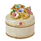FJ FENGZHIJIE Schmuckkästchen mit Schmetterling, goldfarben, emailliert, handbemalt, aufklappbar, Blumenmuster, elegante Heimdekoration und einzigartiges Geschenk für Frauen