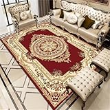 QGYFRE Teppich Eingang 120x180CM rot fußmatte waschbar gebetsteppich Vintage-Blumenteppich XXL für Balkon wetterfest Wohnung deko