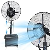 Oszillierender Standventilator für den Außenbereich mit Nebelfunktion, 3 Geschwindigkeitsstufen, 90-Grad-Oszillation, höhenverstellbar, großer Wassertank, ideal für Camping und Industrie