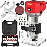 ELIOFANEIA Oberfräse 800W,6 Variable Geschwindigkeiten,6.35mm Elektrischer Holzschneider Holz Trimmer mit 15 Stück 1/4' Fräser, Kantenfräse 30000U/min