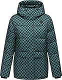 Ragwear Damen Winterjacke warme Steppjacke wasserdicht und Winddicht im Hahnentritt-Print mit Kapuze Wikesh Print YOUMODO Ocean Green Gr. M