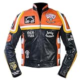 Cafe Racer Mickey Rourke Harley Davidson & The Marlboro Man Motorrad Lederjacke, Schwarz, Orange, Weiß, Gelb, XL