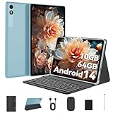 TUOHAITIME Android 14 Tablet 10 Zoll, 10GB RAM+64GB ROM/TF 1TB, WLAN,8-Core, WideVine L1, 1280 * 800, 6000mAh, 5MP+8MP, BT5.0, GMS Tablet PC mit Hülle Tastatur Maus Stift Netzstecker (Blau)