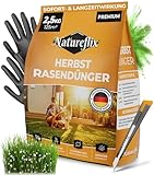 Natureflix Herbstrasendünger mit Langzeitwirkung | Rasendünger verdrängt Moos | Frostschutz & Winterfester Rasen |(Körnung 2-5mm) für Streuwagen & Handstreuer |Sicher für Kind & Tier (2,5kg für 125m²)
