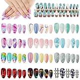 288 Stk Nägel zum Aufkleben Künstlich Bunt Mustern Spitze Press On Fake Nails Falsche Nägel Fingernägel DIY Nagelkunst Nail Art für Frauen Damen