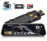 4K Spiegel Dashcam Rückspiegel Kamera mit 64G SD-Karte Rückfahrkamera Spiegel Auto Kamera mit 10' IPS-Touchscreen Dashcam Auto Vorne Hinten 170° Weitwinkel WDR Loop-Aufnahme G-Sensor