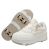 Mateju Rollschuhe für Jungen und Mädchen - 2-in-1 Kinder Schuhe Mit 4 Versenkbaren Rollen - Outdoor Turnschuhe Skateboardschuhe für Jugend