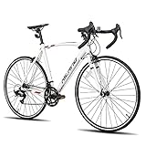 Hiland 700c Rennrad, 14 Gänge, Leichter Aluminiumrahmen, 28 Zoll, Rahmengröße S, City Commuting für Männer und Frauen, Weiß