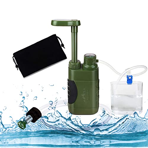 Wasserfilter Outdoor, 5000L Survival Camping Wasserfilter für Trinkwasser, Tragbarer Wasseraufbereiter für Prepper Notfall Ausrüstung (Armeegrün)