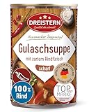 DREISTERN scharfe Gulaschsuppe 400g I Mit zartem Rindfleisch & Gemüse I Pikanter Eintopf in recyclebarer Konservendose I Lange Haltbarkeit dank natürlicher Konservierung I Hausmacher Qualität