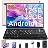 FACETEL Tablet 10 Zoll Android 13 Tablet PC mit 5G WLAN Octa-Core 2.0Ghz | 12GB RAM + 128GB ROM (TF 1TB) | Doppelkamera | 6000mAh | Bluetooth 5.0, Tablet mit Tastatur und Maus - Roségold