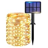 kolpop Solar Lichterkette Aussen, 22M 220 LED Solarlichterkette Außen Wetterfest, 8 Modi Kupferdraht Lichterketten Outdoor für Garten, Terrasse, Balkon, Hof, Hochzeit, Party Deko, 1 Stück Warmweiß