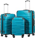 COOLIFE Hartschalen-Koffer Rollkoffer Reisekoffer Vergrößerbares Gepäck (Nur Großer Koffer Erweiterbar) ABS Material mit TSA-Schloss und 4 Rollen (Türkisgrün, Koffer-Set)